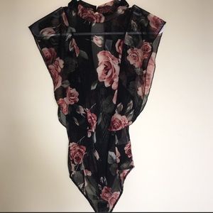Lace See-Through Floral Bodysuit